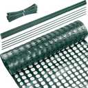 Plastic Garden Fencing Roll Safety Construction Barrier Outdoor Snow Mesh Fence Garden Netting, 1.2 Inch Mesh, Coated Iron Wire Support Stakes, Cable Ties for Garden (Green,2 x 100 Feet)