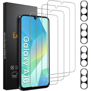 4 Pack for Samsung Galaxy A16 5G Screen Protector with 4 Pack Camera Lens Protector, 9H Hardness Tempered Glass Screen Protector Anti-Fingerprint Case Friendly