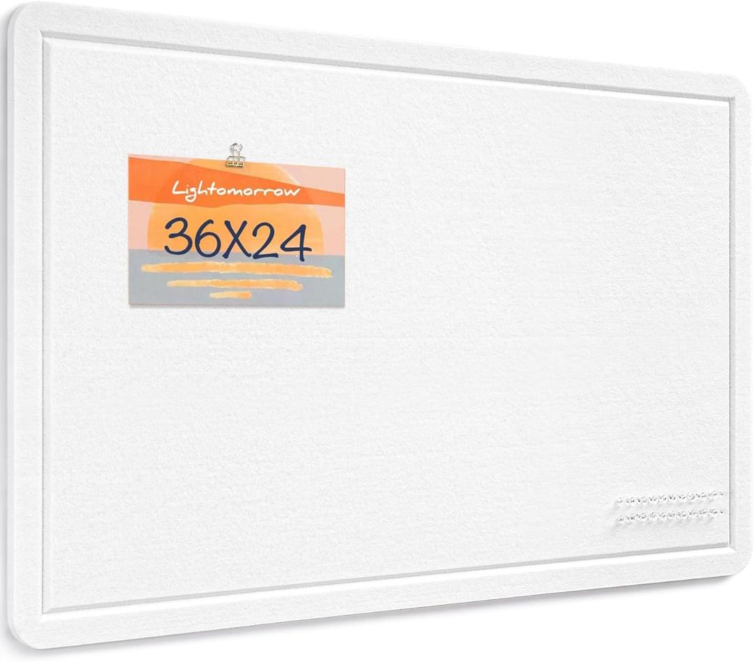 Lightomorrow Bulletin Board, 36 x 24 inches Felt Board - Decorative Pin Board, Cork Board Alternative for Wall, 3' x 2' Foldable Self-Adhesive Vision Board Prayer Board with 20 Pushpins - White