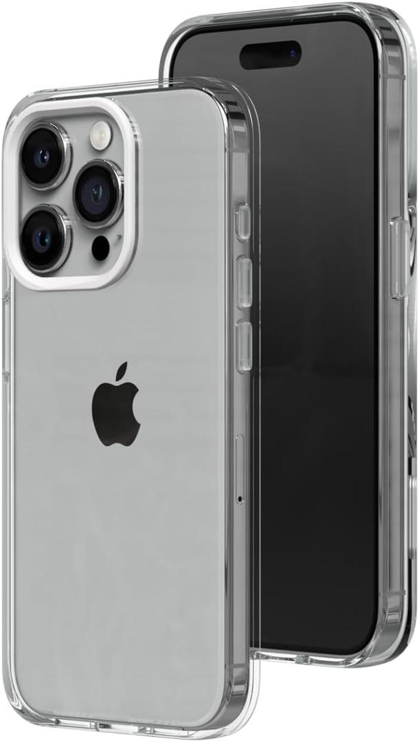 RhinoShield Crystal Clear Case Compatible with [iPhone 15 Pro] | Advanced Yellowing Resistance, High Transparency, Protective and Customizable Clear Phone Case - White Camera Ring