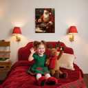 APJYM Christmas Baking Santa Claus Wall Art, Christmas Kitchen Decor, Vintage Holiday Winter Santa Baker Canvas Wall Art for Home Kitchen Dining Room Bakery, 11x14 Inches Framed (RESD18)