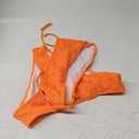 ZAFUL Women Strapless Textured Bandeau Bikini 2 Piece Swimwear Cheeky Solid Lace up Bathing Suits (Large, 1-orange)