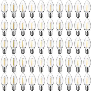 Meconard C7 Led Replacement Christmas Light Bulbs, C7 Shatterproof Led Bulbs for Christmas Outdoor String Lights, E12 Candelabra Base, Commercial Grade Holiday Bulbs, Warm White, 50 Pack