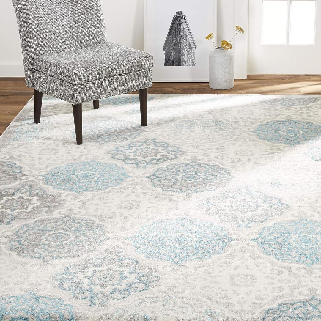 Home Dynamix Boho Andorra Transitional Damask Area Rug, Grey/Blue, 5'2"x7'2"