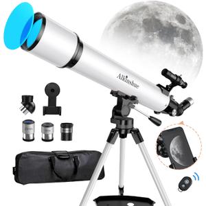 Telescope 80mm Aperture 800mm -Magnification 24-240X, Astronomical Portable Refracting Telescope Fully Multi-Coated High Transmission Coatings AZ Mount with Tripod &Wireless Control & Carrying Bag (80080)