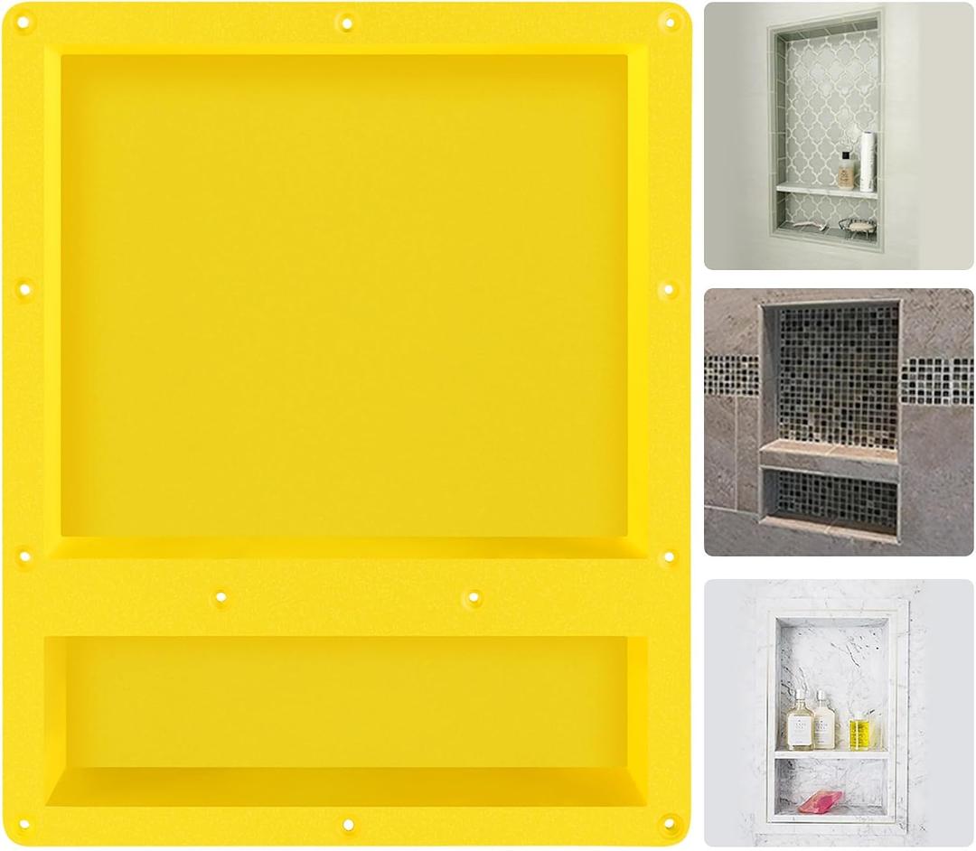 Suteck 16" x 20" Shower Niche Double Shelf -Yellow Rectangle Niche Cube, Ready for Tile Recessed Niches for Bathroom, Niche Shower Storage
