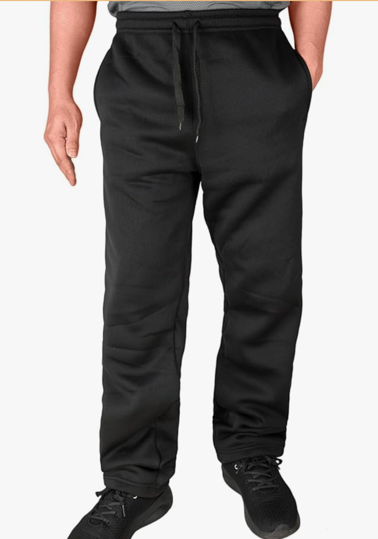 Fleece Lined Mens Sweatpant Basic Baggy Athletic Running Drawstring Open Bottom Workout Active Sweat Pants, L