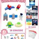 Swooflia 28 Pack Space Erasers Valentines Day Cards for Kids School Classroom Gifts-Mini Outersapce Items, Valentine Exchange Stationery Gift Set for Kindergarten, 1st Grade Class (Blue)