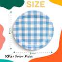 50Pcs Gingham Party Supplies 7" Pink Gingham Paper Plates PinkCheckered Plate Disposable Pinkand White Plaid Plates for Baby Shower Wedding Picnic BBQ Birthday Party Decor (Blue)