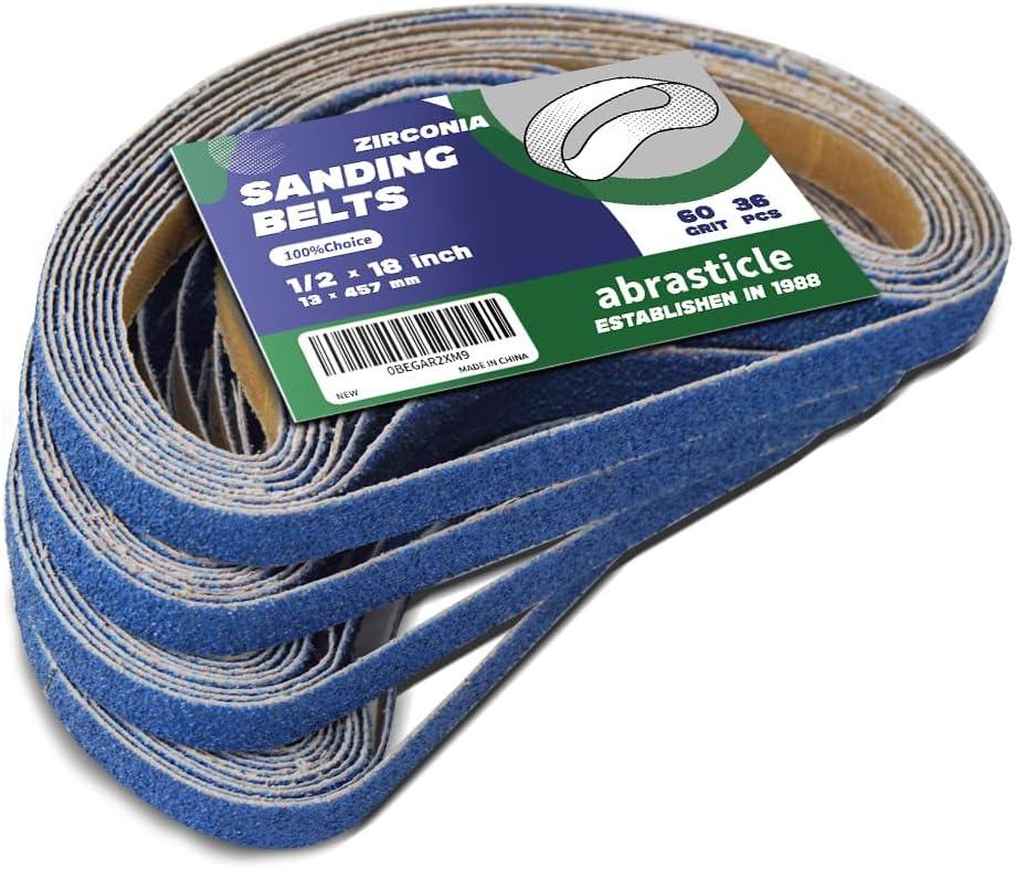 1/2" x 18" Zirconia Sanding Belts for Metal - 1/2 x 18 Inch Zirconia Metal Grinding Sand Paper, 36 PCS 60 Grits, Perfect for Knife Blade Sharpening, Metal Polishing, Derusting, Woodworking