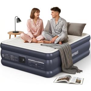 Queen Air Mattress with Built-in Pump-18 Elevated, Horizontal I-Beam Support 800 LBS, Airtight PVC Bonding, Rapid 3-Min Inflation Blow up Mattress with Carry Bag for Home Guests Camping