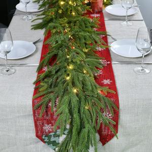 6FT 1Pack Real Touch Christmas Norfolk Pine Garland, Artificial Christmas Garland with Lights, Faux Greenery Garland for Fireplace Mantle Table Wall Stair Indoor Outdoor Holiday Xmas Decor