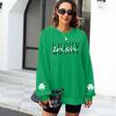 St Patricks Day Sweatshirt Women Shamrock Sweater Notre Dame Shirts Clover Top Irish Gift Long Sleeve Pullover (Green, M)