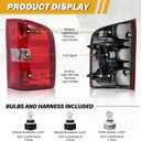 Tail Light Assembly Compatible with Chevy Silverado 07-13 1500 | 07-14 2500 HD 3500 HD, OE-Style Replaces 25958483 GM2801207, w/Bulbs and Harness, Right Passenger Side, Red Border