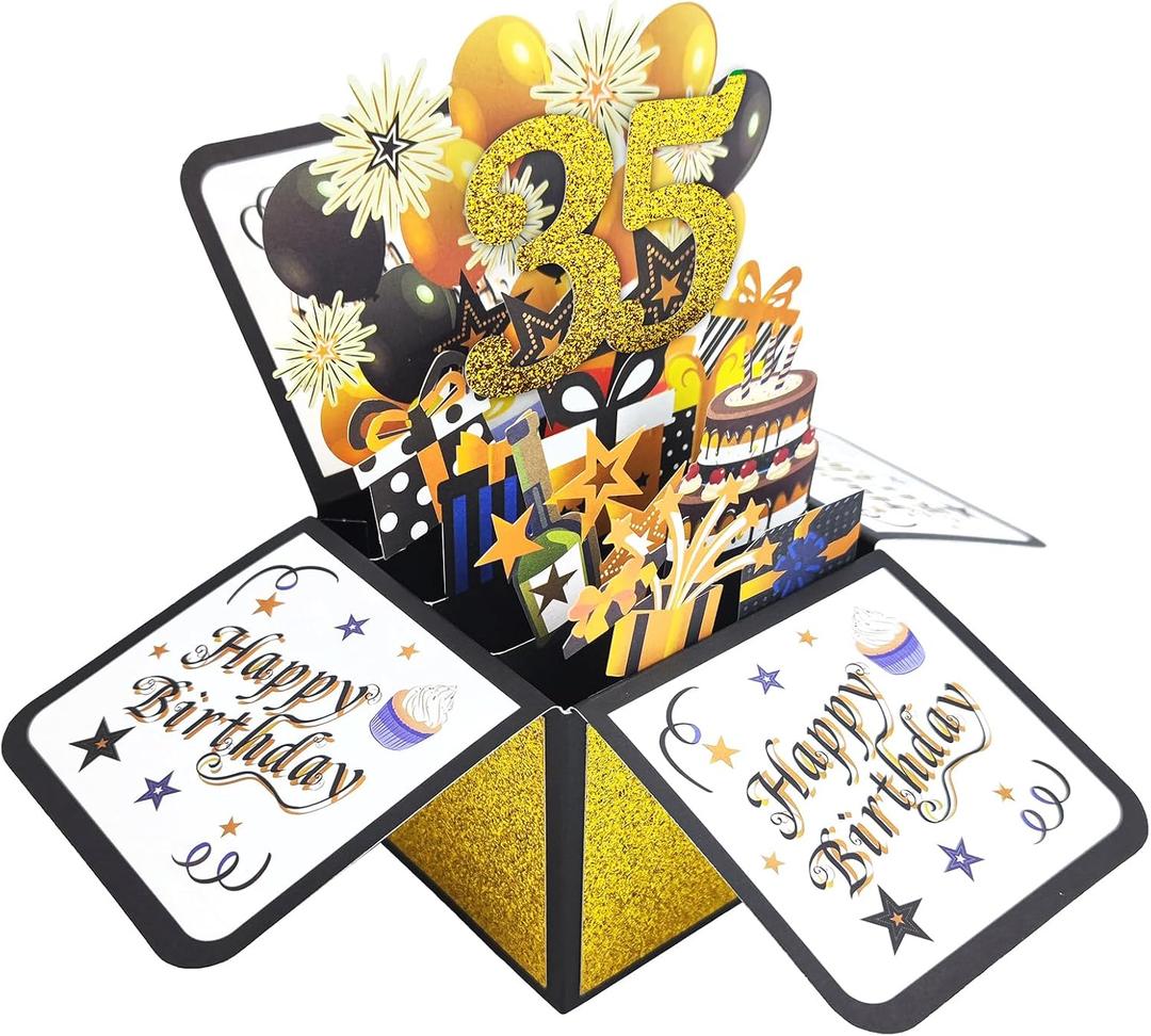 Asmallgf Vintage 3D Pop-up Birthday Card for 35th Birthday Decorations for Women Men, Funny Card for Mom Dad
