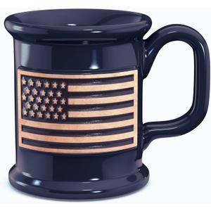 Old Southern Brass 16 Ounce Handmade Ceramic Coffee Mug - Embossed USA American Flag - American Owned & Operated Company