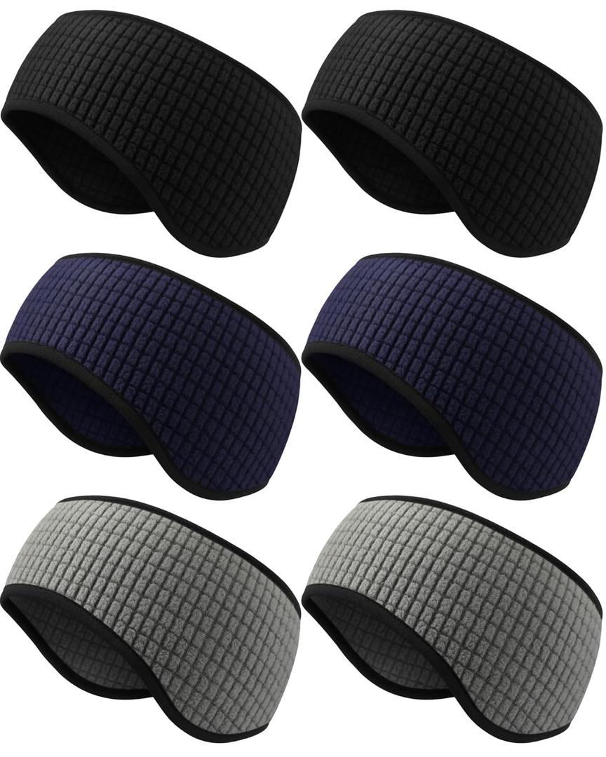 Skicuff 6 Pcs Winter Ear Muffs Warmer for Women Men Fleece Earmuffs Running Headband Ear Covers Warmers Cold Weather(Black, Grey, Navy Blue)