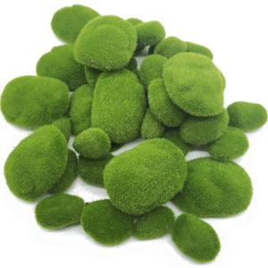 TIHOOD 40PCS Artificial Moss Rocks (4 Sizes), Green Moss Decor for Floral Arrangements, Fairy Gardens and Crafting
