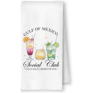 Trendy Coastal Cocktail Kitchen Towels, Gifts for Cocktail Lovers Dish Tea Towels, Mexican Funny Political Decorative Hand Towel for Kitchen Bar Cart Pub, 16x24 Inch