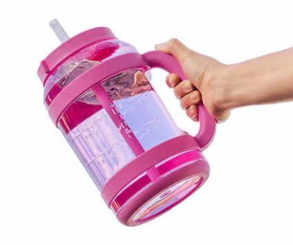REDUCE WaterDay 80 oz Water Jug with Time/Ounce Markings - Spill-Proof Straw, Durable Tritan - Big Water Bottle for Daily Hydration - Dishwasher Safe, Clear & Easy to Clean, Pink