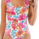 One Piece Swimsuit Tummy Control Bathing Suit for Women Ruched Slimming Swim Suit Modest Push Up Swimwear L