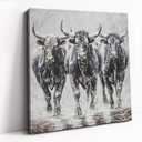 DRLWGTY Powerful Running Bulls Canvas Painting Wall Art, 24×24 in Cool Animal Power Painting with Silver Glitter Texture Details for Living Room Bedroom Decor, Ready to hang