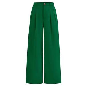 KIRUNDO Wide Leg Dress Pants for Women High Waisted Office Work Trousers Business Casual Slacks Button Flowy Palazzo Pant(Green, Large)