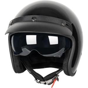 Yesmotor 3/4 Open Face Retro Motorcycle Helmet Vintage Helmet for Motorbike Casco, Moped, Cruiser, Bobber, and Chopper - DOT ApprovedLight Black,L