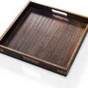 Yangbaga Serving Tray with Handles,13"*13"Wood Decorative Tray for Living Room,Modern Coffee Table Tray,Square Large Serving Platters for Home Decor,Ottoman,Bed,Kitchen,Bathroom, Breakfast,Bar