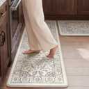 KIMODE Kitchen Mats for Floor Cushioned Anti Fatigue 2-Piece Comfort Mat | 17"x47"+17"x29",Purple Grey,Vintage Floral,Non Slip Rubber Backing,Waterproof,Wipe Clean,Standing Mat for Office Laundry Sink