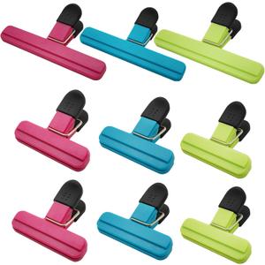 Chip Bag Clips 9pcs Air Tight, Heavy Duty, Sturdy Plastic Clips for Food Storage Assorted Sizes Food Bag Clips for Kitchen Snacks