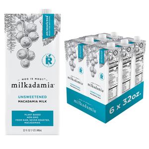 milkadamia Macadamia Milk - Unsweetened - 32 Fl Oz (Pack of 6) - Lactose Free, Vegan, Shelf Stable, Plant Based, Non Dairy, Dairy Free (EXP 06/20/27)