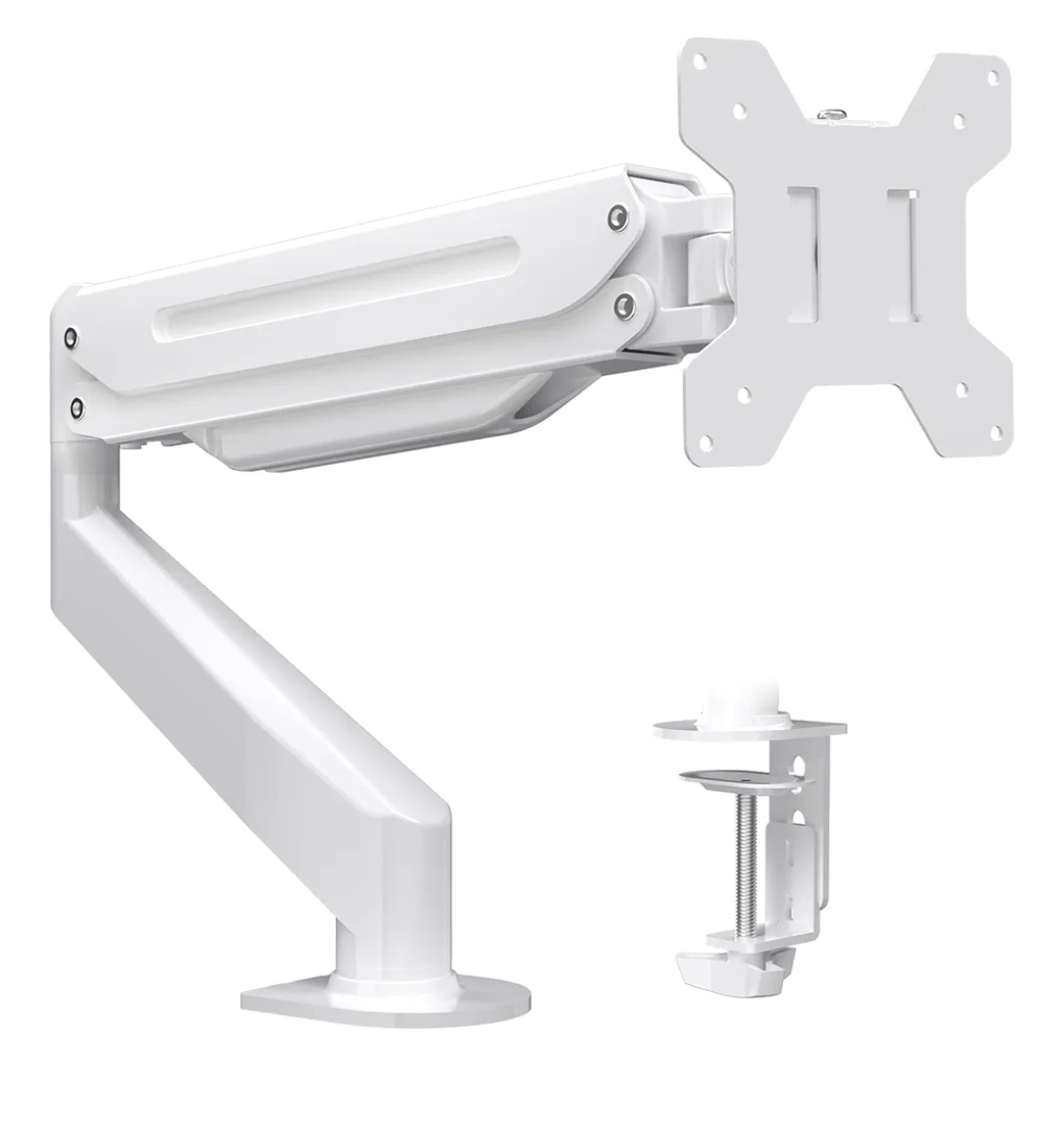 Suptek Monitor Mount Gas Spring Single Monitor Arm Desk Mount Stand Fully Adjustable Fits 17 20 22 23 24 26 27 32 inch Monitors (White)