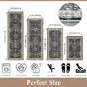 Kitchen Rug Sets 4-Piece with Runner Washable Non-Slip Floor Mats for Sink, Entryway, Hallway, Bathroom Soft Low-Pile Thin Boho Floral Rugs, New Home Decor (Black, 2x3+2x4+2x5+2x6)