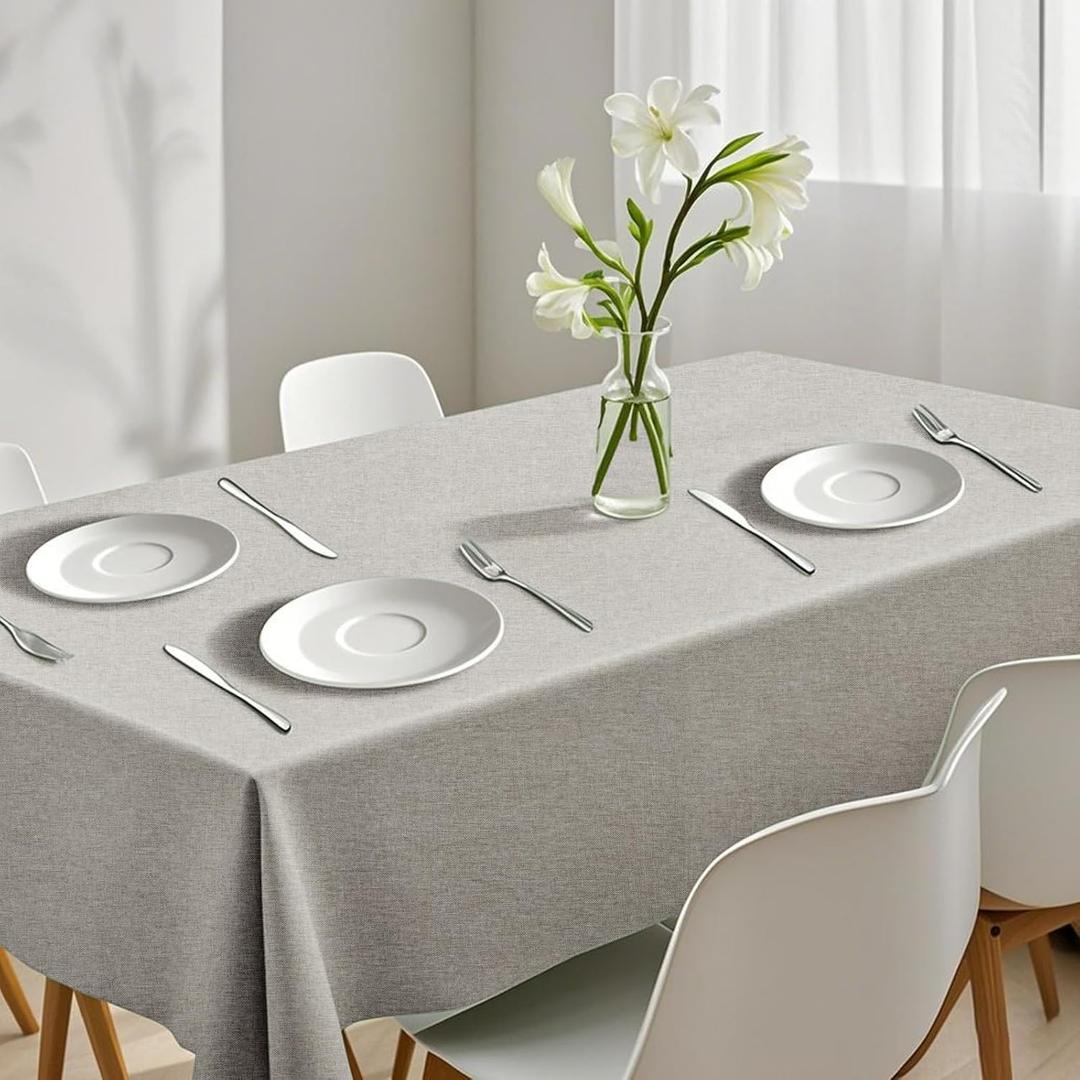 Rectangle Tablecloth Linen Texture Waterproof and Stain-Resistant Tablecloth, Kitchen Dining Table Decoration, 60 x 84 inch Fabric Natural Color (Nature)