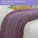 Bigacogo Chunky Knit Throw Blanket for Couch, 51x63 inches, 100% Hand Knitted with Thick Jumbo Chenille Yarn, Cozy Soft Large Rope Knot Cable Crochet Blankets for Sofa Bed Living Room, Winter Grape