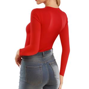 MANGOPOP Double Lined Long Sleeve Tops for Women Crew Neck T Shirts Basic Tee Womens Going Out Tops Trendy 2025 XXL