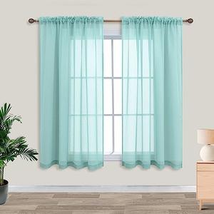 Green Bathroom Curtains Shower Set of 2 Panels Small Window Sheer Short Curtains for Bedroom Kitchen 45 Inch Length