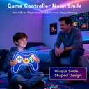 Gaming Neon Signs Controller LED Sign with Remote for Gamer Room Decor, Gamepad Shaped LED Neon Sign for Son Gamer Lovers Gifts, Game Neon Light Smile Face for Basement Bedroom Boys Man Cave Kids Teen