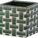 Napco Imports Decorative Home or Garden 4.5 x 4 Inch Indoor or Outdoor Flower Pot Planter Green and White Woven Design