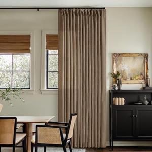 TWODRAPES Brown Linen Pinch Pleated Curtains 108 Inches Long 2 Panels for Living Room Bedroom Light Filtering Drapes 108 Inch Length Dutch Cocoa Semi Sheer Memory Shape Trained Ceiling Floor Curtain