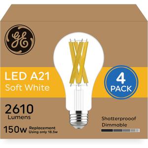 GE Ultra Bright LED Light Bulbs, 150 Watt, Soft White, A21 Bulbs (4 Pack)
