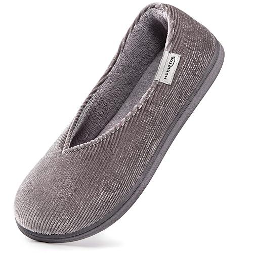 HomeTop Women's Cozy Corduroy Memory Foam Loafer Slippers, Closed Back House Shoes Indoor Outdoor with Coral Velvet Lining
 US 9