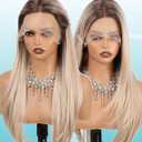 Straight 13x4 HD Lace Front Wig for Women, 26inch Heat Resistant Synthetic Hair Glueless Pre Plucked Straight Human Hair-Like Layered Wig with Realistic Scalp (Blonde with Dark Roots Color)