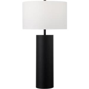 Henn&Hart 29.5" Mid-Century Modern 1-Light Table Lamp with White Fabric Drum Shade for Living Room, Bedroom, or Office, Black (30")