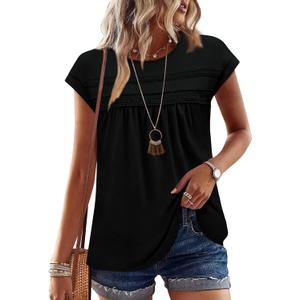 Short Sleeve Shirts for Women Casual Summer Lace Crochet Babydoll Tops Black Maternity Clothes Plus Size Fashion Clothing XL