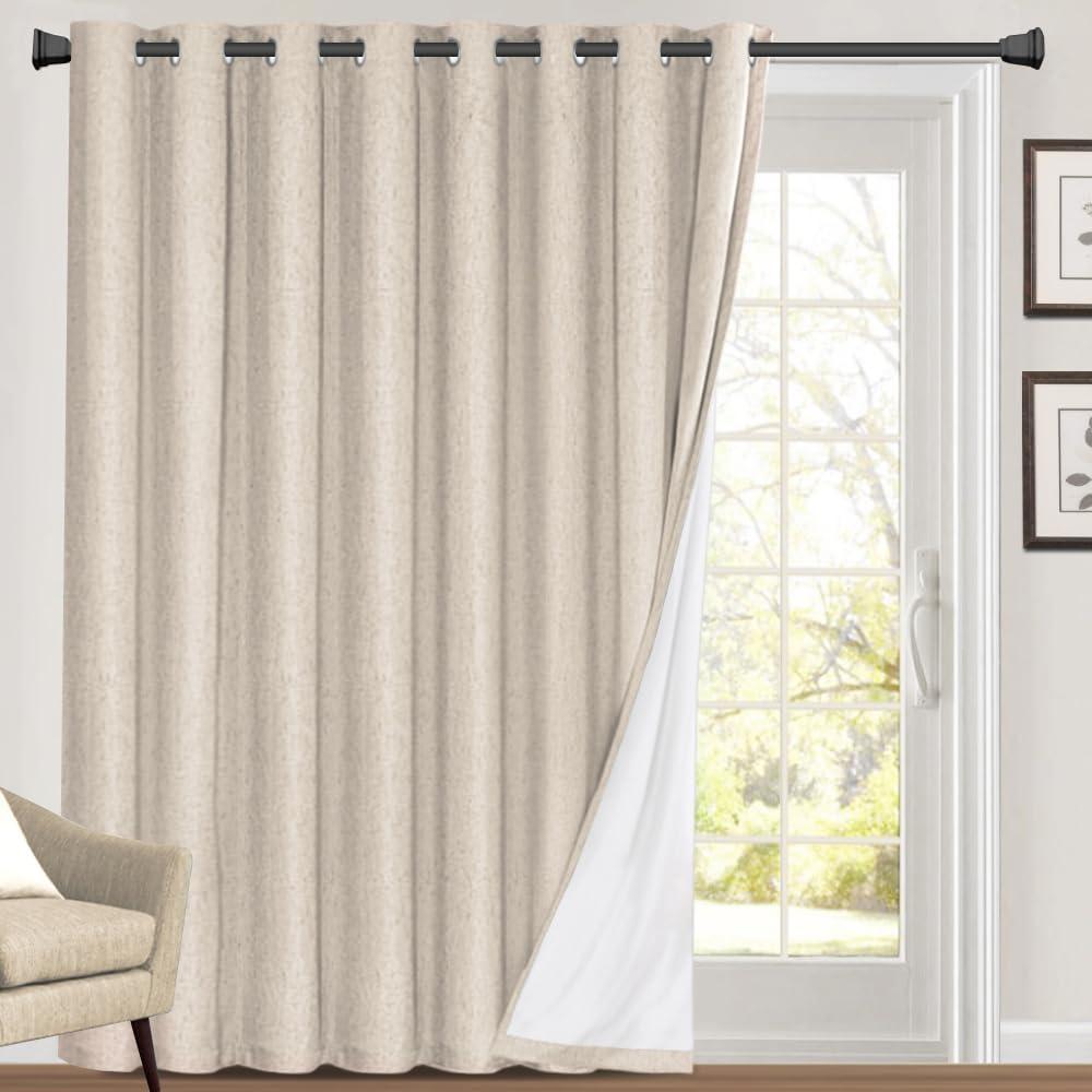 PrinceDeco Blackout Curtains 84 Inches Long Faux Linen Look Curtains for Sliding Glass Doors Room Divider Curtain for Living Room Thermal Insulated Linen with White Backing,W100 X L84 Inch, Natural