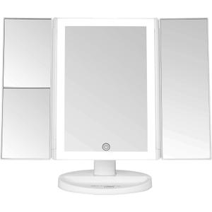 Luvly Trifold Vanity Mirror with LED Lights | Touch Screen Dimming - 1x 2X 3X Magnification - Portable Makeup Mirror