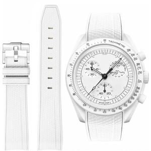 Bands for Moonswatch Watch Rubber for Omega x Swatch MoonSwatch 20mm Rolex Seiko Watch Silicone Men with Stainless Steel Replacement Bracelet Original Bracelet Omega x Swatch MoonSwatch Speedmaster (White)
