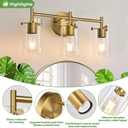 Indoi Bathroom Light Fixtures, 3-Light Brass Vanity Light, Black Bathroom Lights Over Mirror with Clear Glass Shade, Wall Sconces for Mirror Bedroom Living Room Hallway